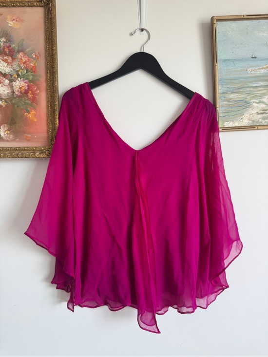 Matty M Tops - Matty M Deep Fuchsia 100% Silk V-Neck Flow Blouse